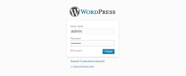 Pannello amministrazione WordPress